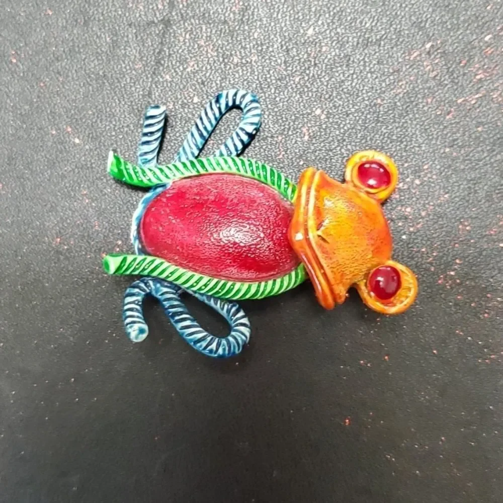 Hollycraft vintage collector yarn frog brooch colorful silver tone